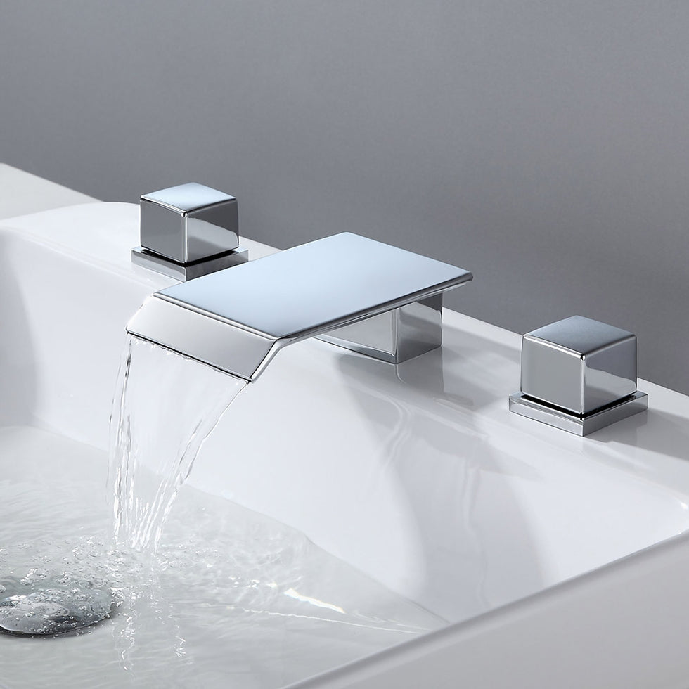 HMR - Moda Waterfall Widespread Bathroom Sink Faucet with Square Double Handle