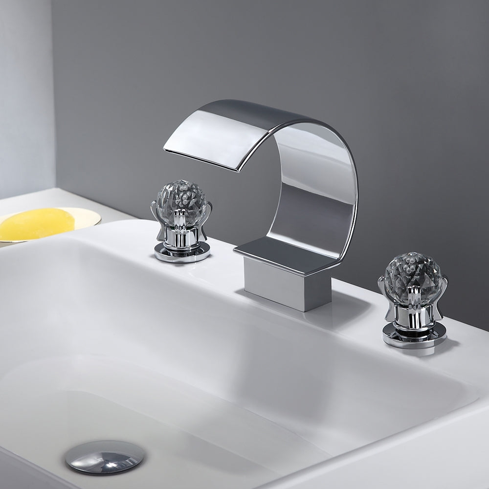 HMR - 2 Crystal Handle Bathroom Sink Faucet in Chrome