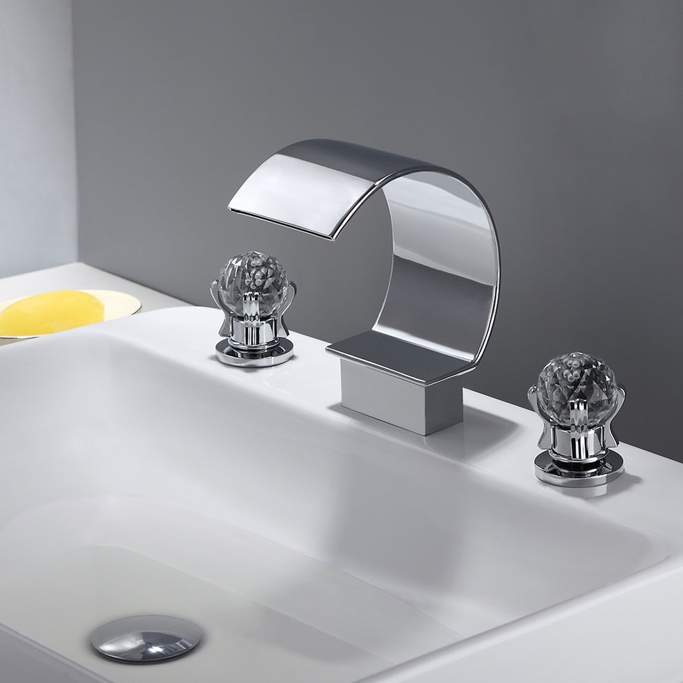 HMR - 2 Crystal Handle Bathroom Sink Faucet in Chrome
