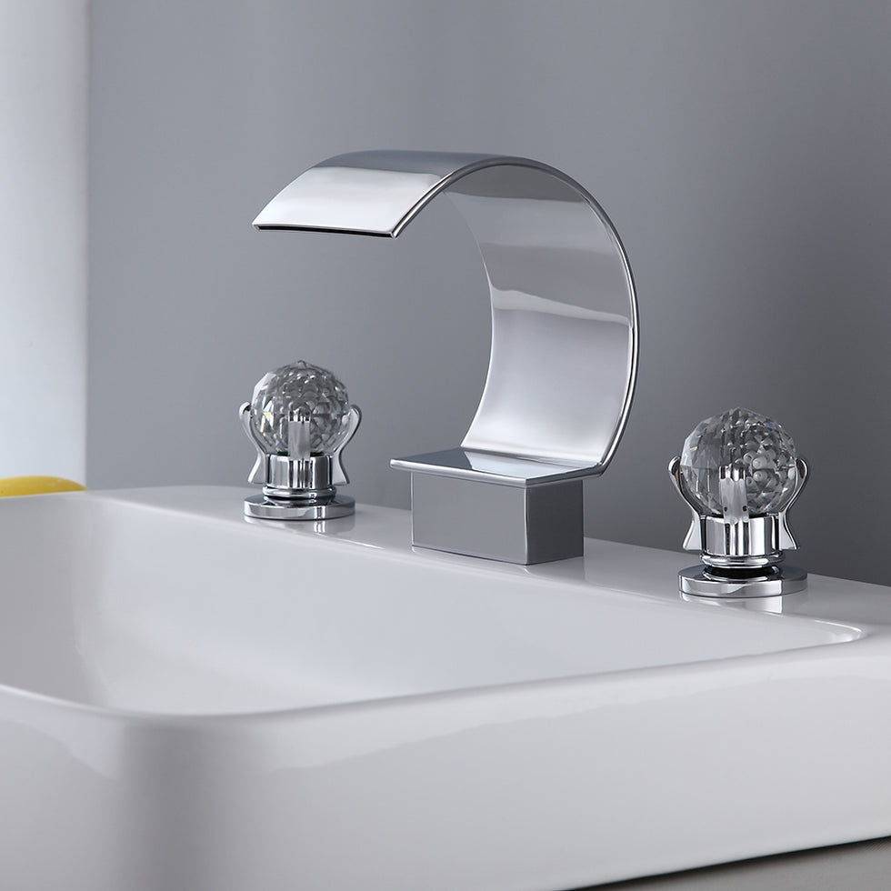 HMR - 2 Crystal Handle Bathroom Sink Faucet in Chrome