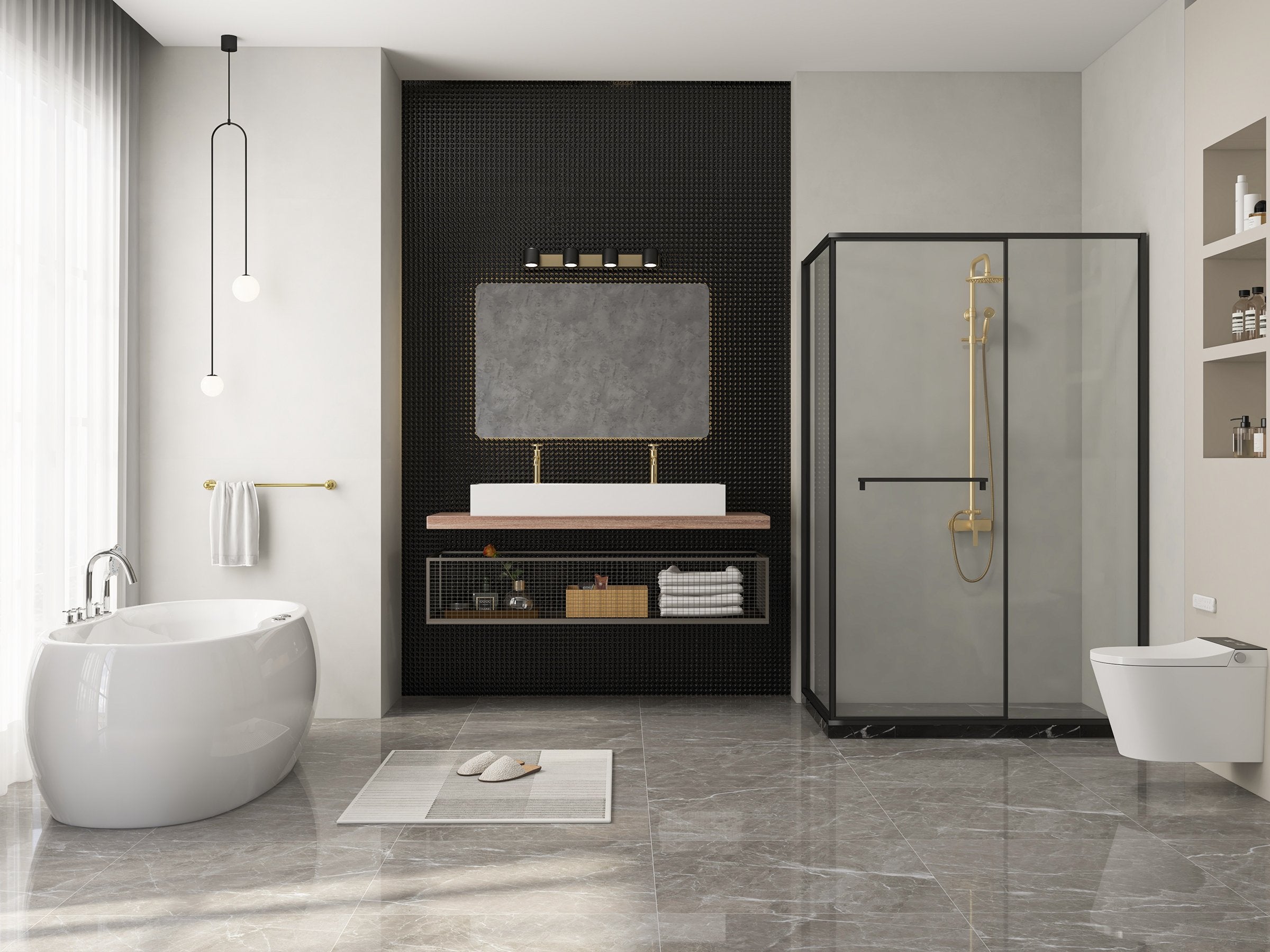 HMR - Antique Brass Exposed Wall Mount Shower System with 8" Rain Shower Head and Hand Shower