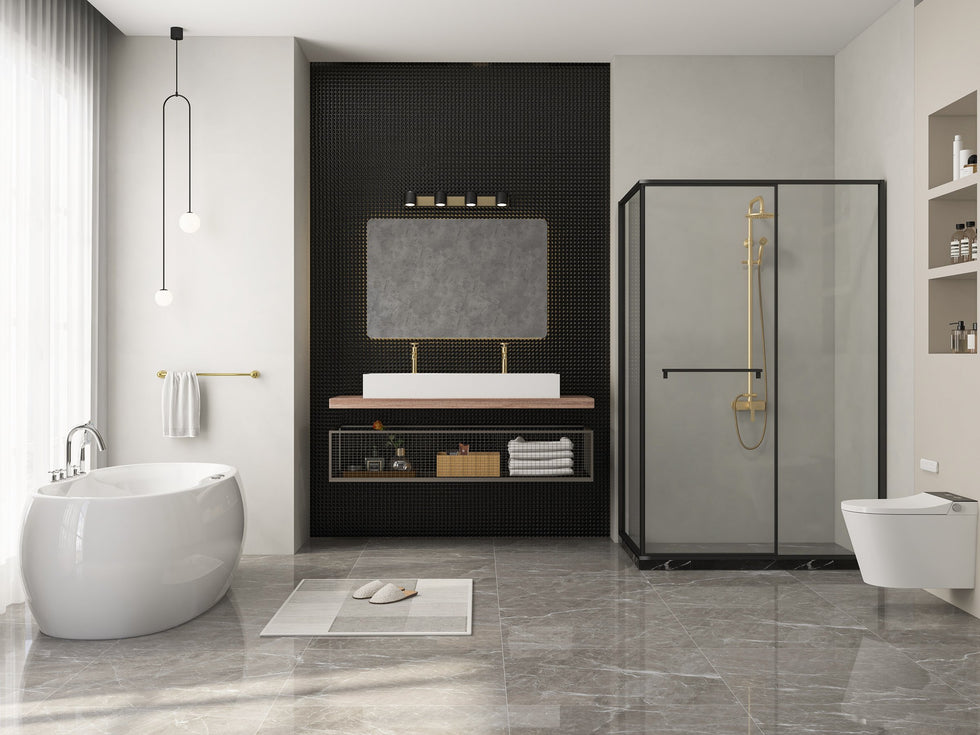 HMR - Antique Brass Exposed Wall Mount Shower System with 8" Rain Shower Head and Hand Shower