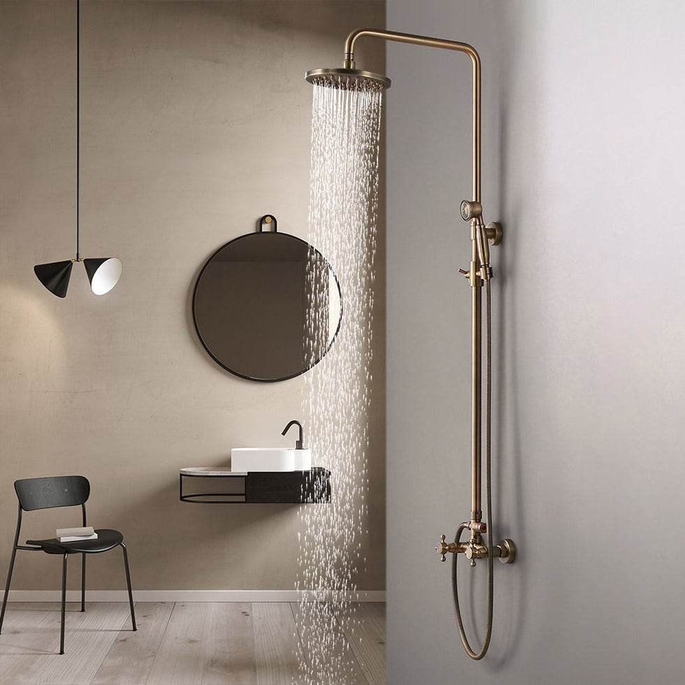 HMR - Two Handle Round Rainshower Shower Fixture in Antique Brass