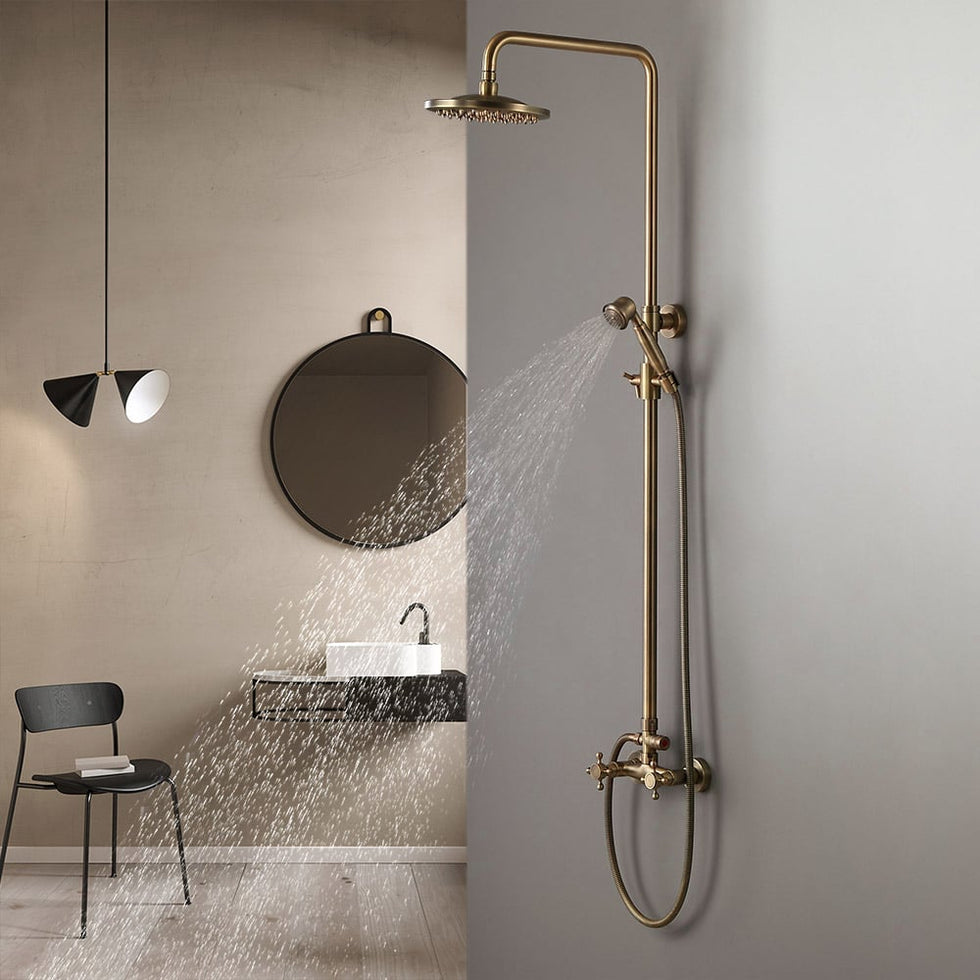 HMR - Two Handle Round Rainshower Shower Fixture in Antique Brass