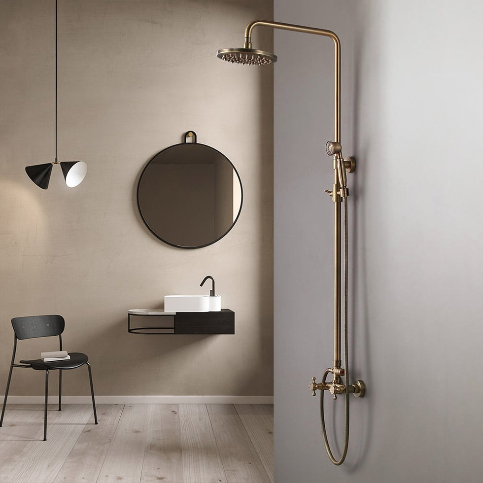 HMR - Two Handle Round Rainshower Shower Fixture in Antique Brass