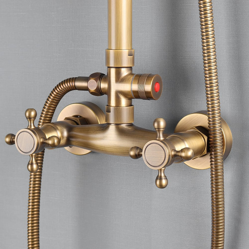 HMR - Two Handle Round Rainshower Shower Fixture in Antique Brass