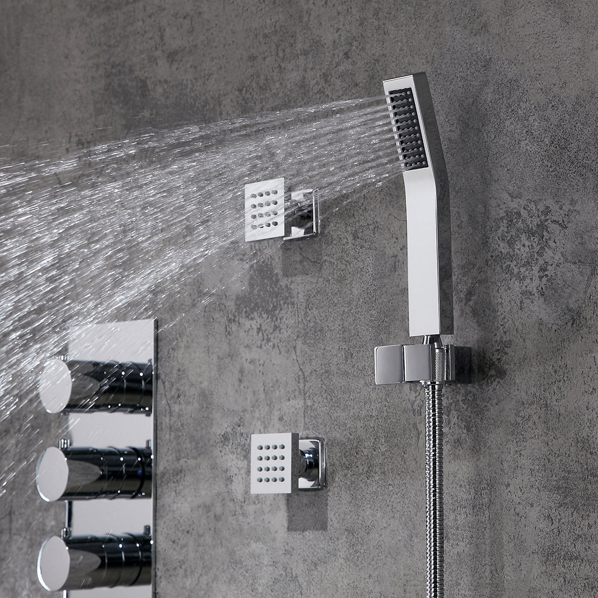HMR - Wall Mount LED Thermostatic Shower Set with Hand Shower & Body Spray Jets