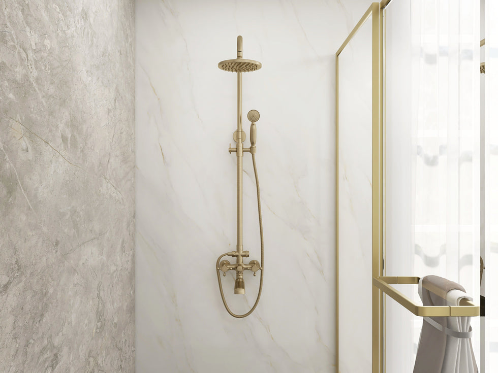 HMR - Rainfall Exposed Shower Fixture with Tub Spout in Antique Brass