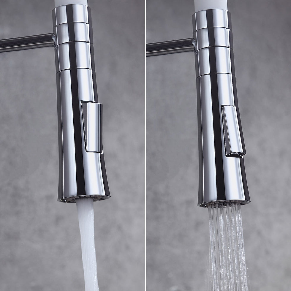 HMR - Single Handle Solid Brass Pull-Down Spray Kitchen Faucet in White