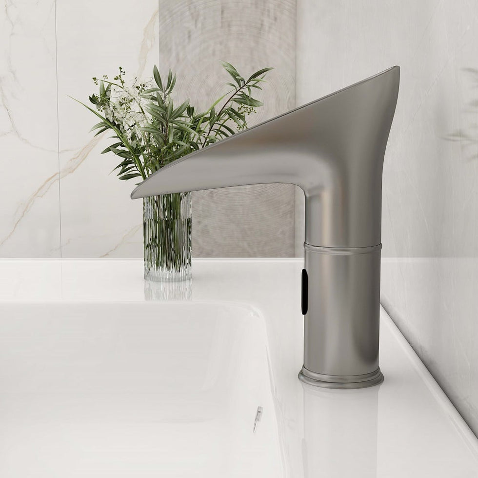 HMR - Single Hole Touchless Electronic Bathroom Sink Faucet with LED in Brushed Nickel