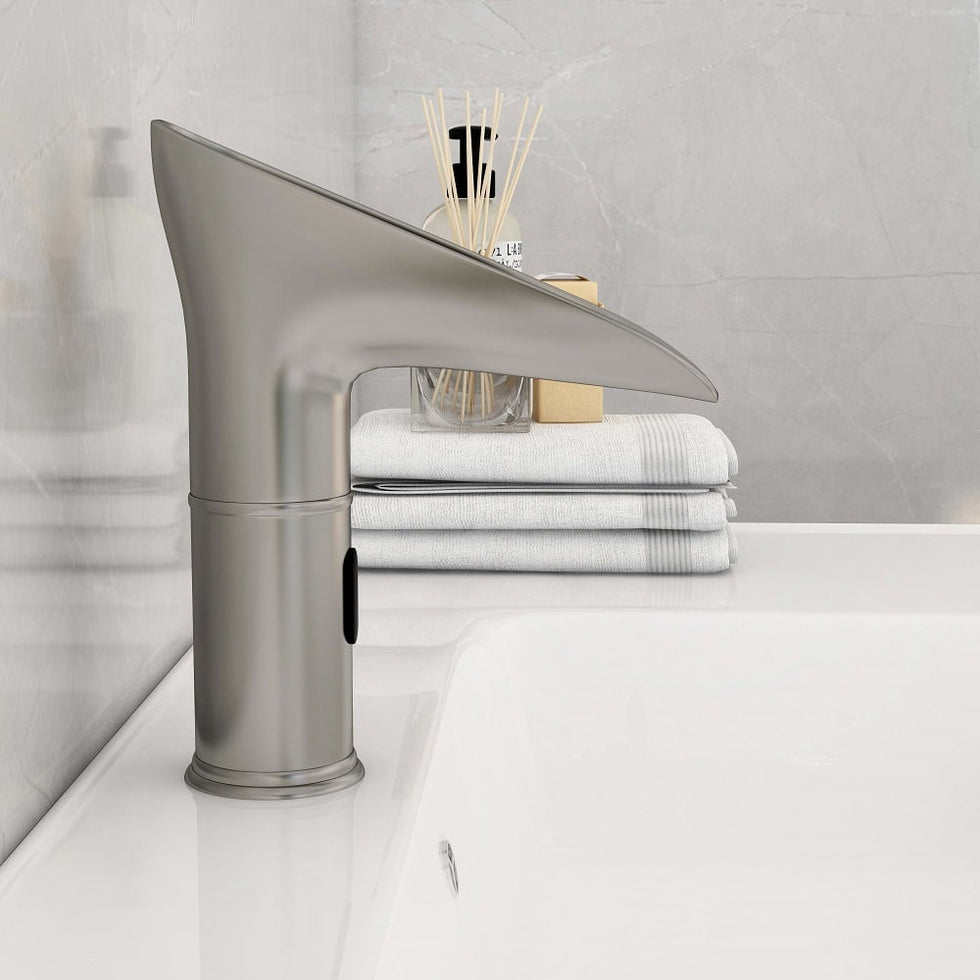 HMR - Single Hole Touchless Electronic Bathroom Sink Faucet with LED in Brushed Nickel