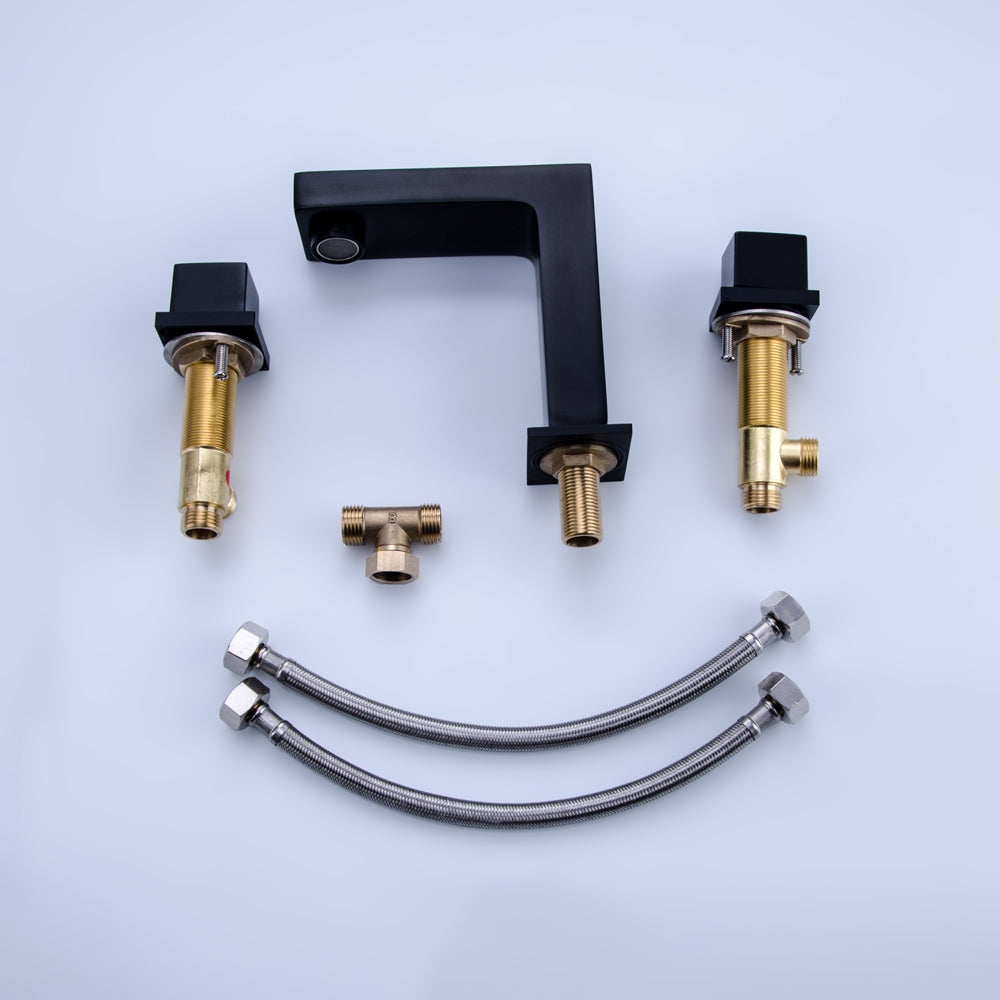 HMR - Vland Double Handles Right-Angle Sink Faucet in Matte Black, Brass