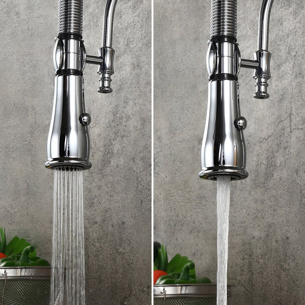 HMR - High Arc Dual-Mode Pull-Down Kitchen Faucet Porcelain Handle with Porcelain Handle