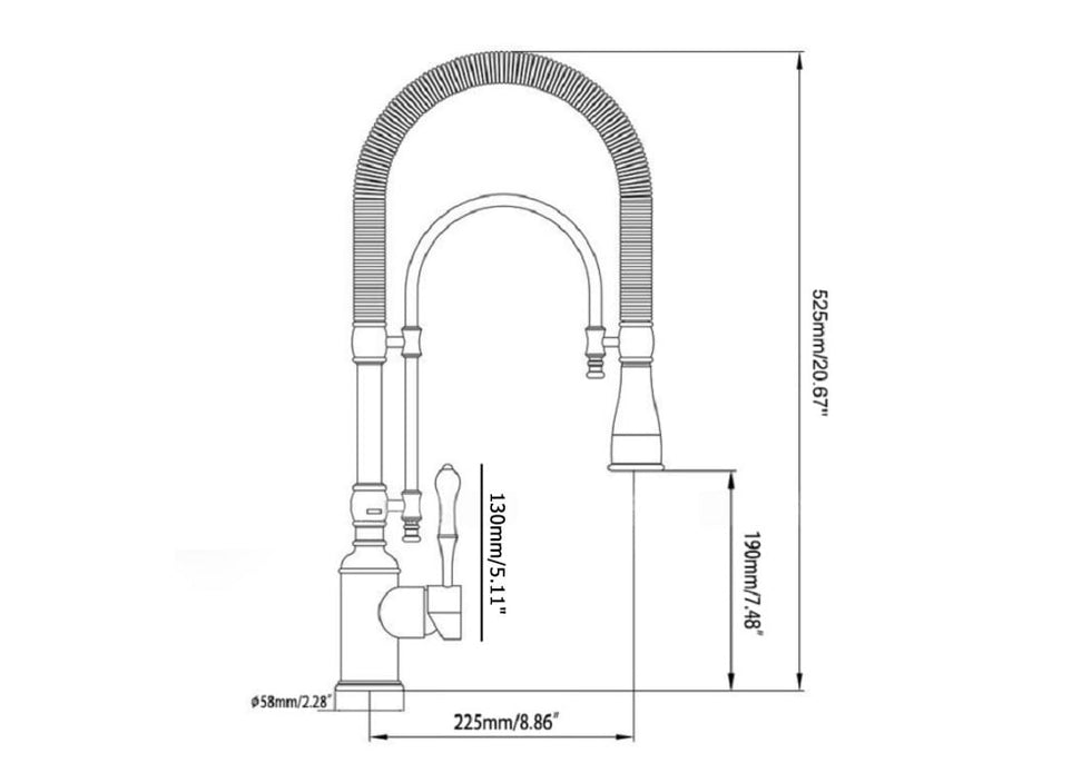 HMR - High Arc Dual-Mode Pull-Down Kitchen Faucet Porcelain Handle with Porcelain Handle