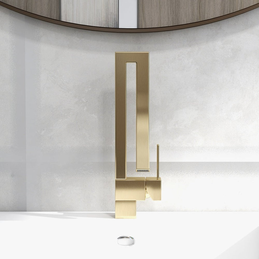HMR - Modern Single Handle 1-Hole Bathroom Sink Faucet with Waterfall Spout Brass
