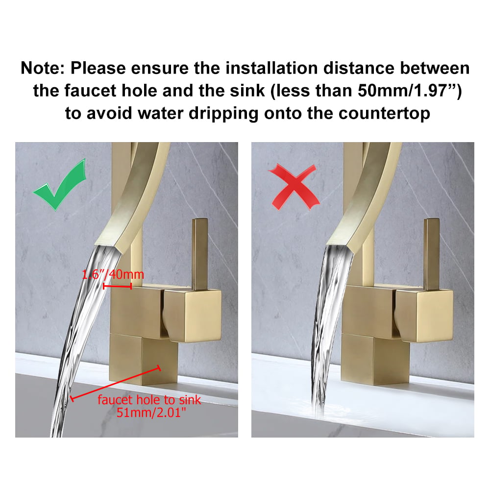 HMR - Modern Single Handle 1-Hole Bathroom Sink Faucet with Waterfall Spout Brass