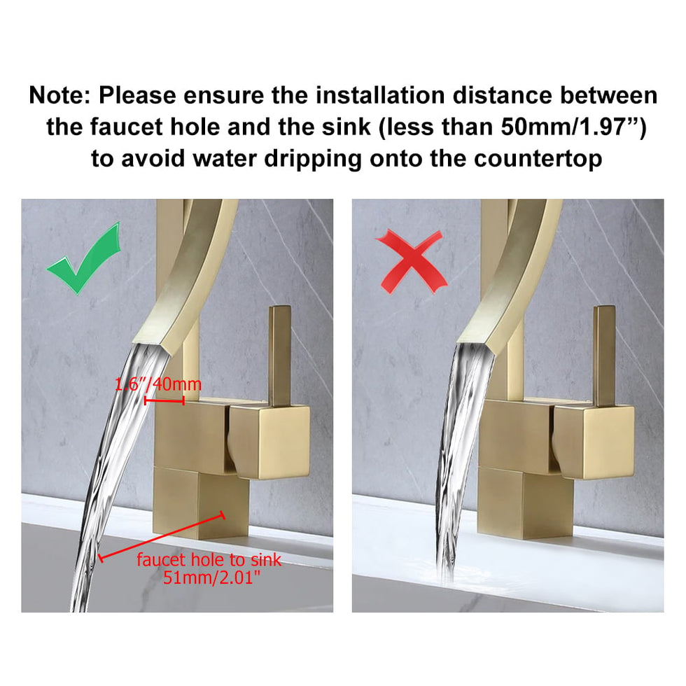 HMR - Modern Single Handle 1-Hole Bathroom Sink Faucet with Waterfall Spout Brass