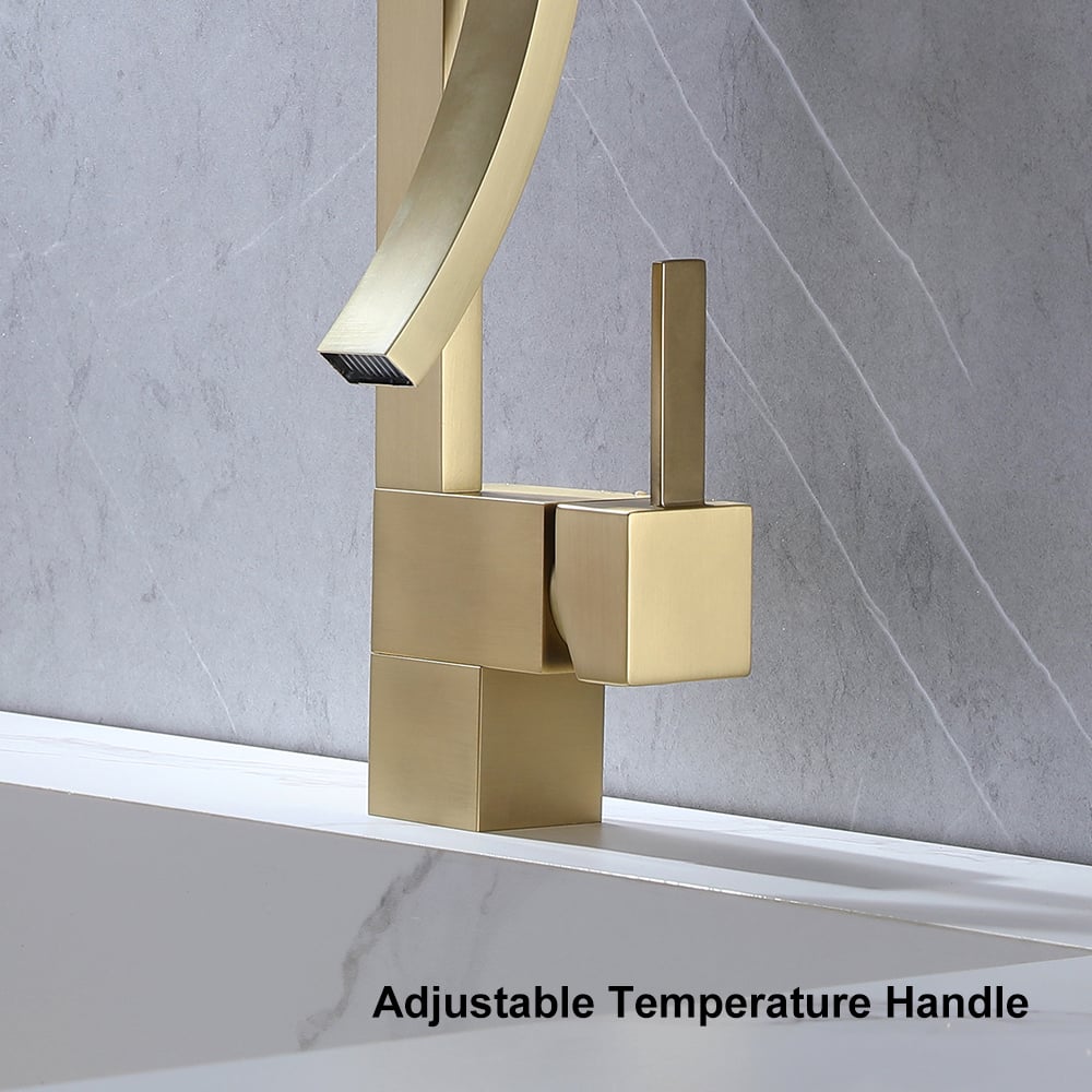 HMR - Modern Single Handle 1-Hole Bathroom Sink Faucet with Waterfall Spout Brass