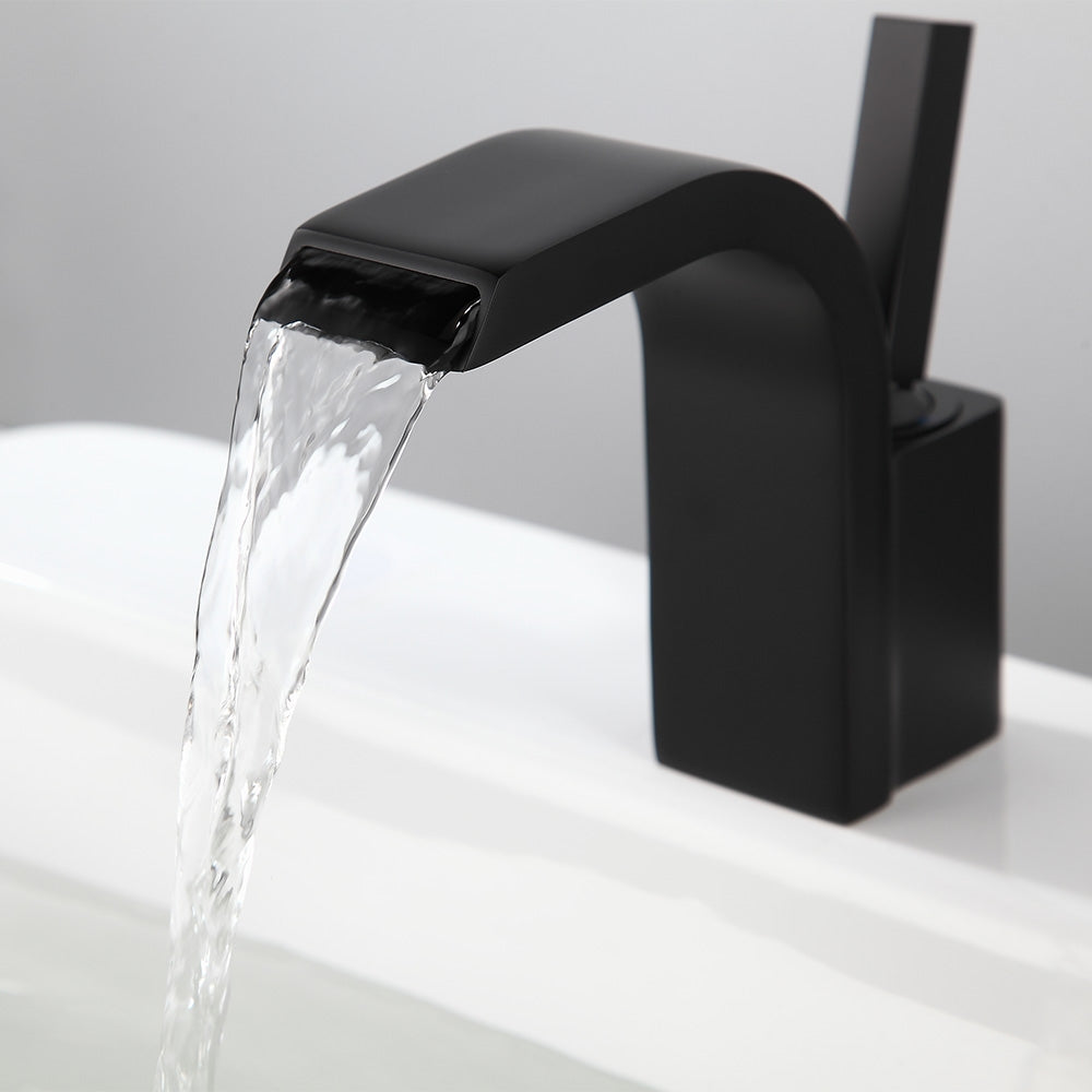 HMR - Spout Single Joystick Handle Sink Faucet in Matte Black