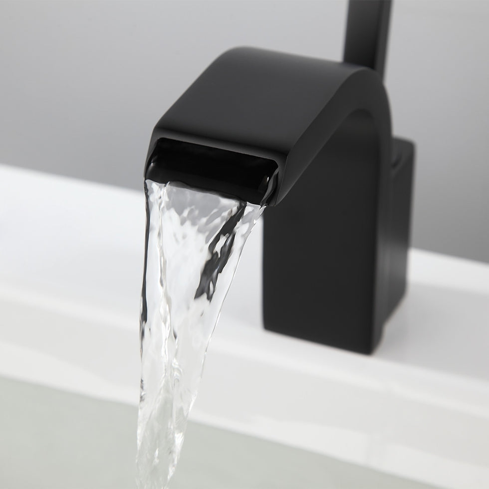 HMR - Spout Single Joystick Handle Sink Faucet in Matte Black