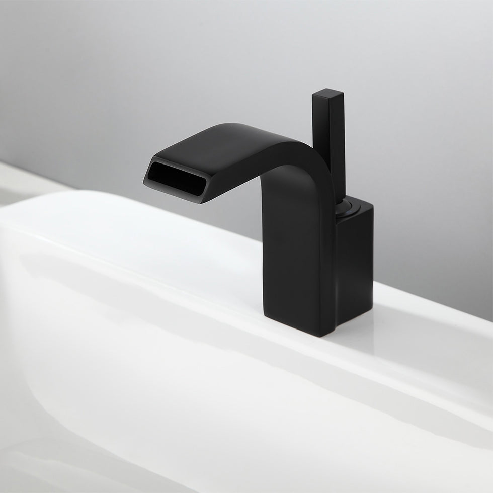 HMR - Spout Single Joystick Handle Sink Faucet in Matte Black