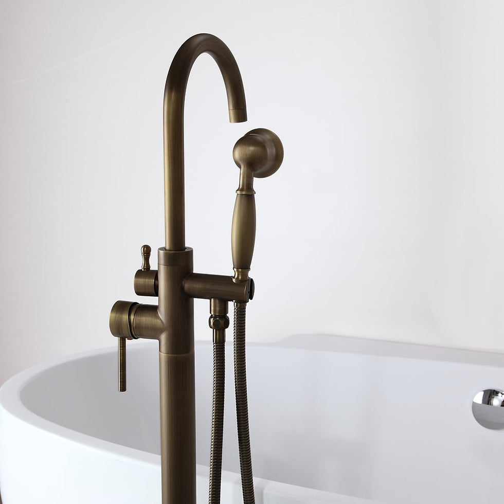 HMR - Swirling Spout Freestanding Tub Faucet with Handshower in Brass