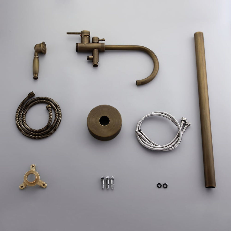 HMR - Swirling Spout Freestanding Tub Faucet with Handshower in Brass