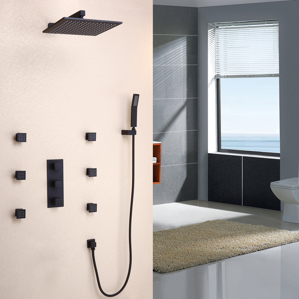 HMR - Modern Standard Showerhead & Handheld Shower with Six Body Spray Jets