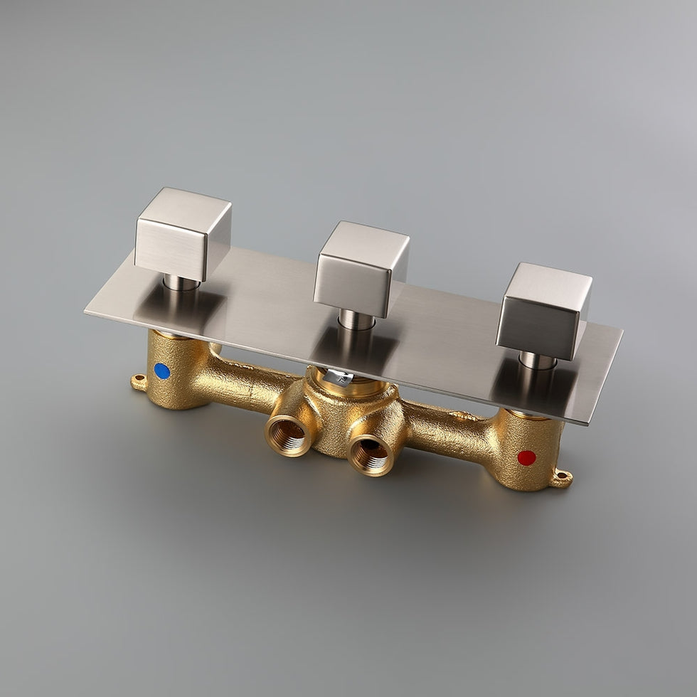 HMR - Square Ceiling-Mount Shower Head with 6 Body Sprays and Wall Mounted Handshower System in without LED