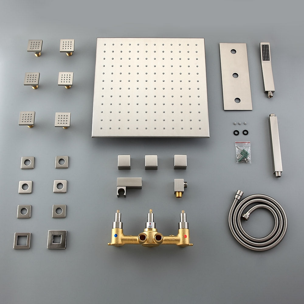 HMR - Square Ceiling-Mount Shower Head with 6 Body Sprays and Wall Mounted Handshower System in without LED