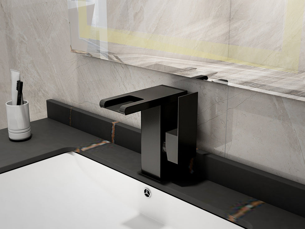 HMR - Waterfall Single Handle Brass Bathroom Sink Faucet with LED in Antique Black