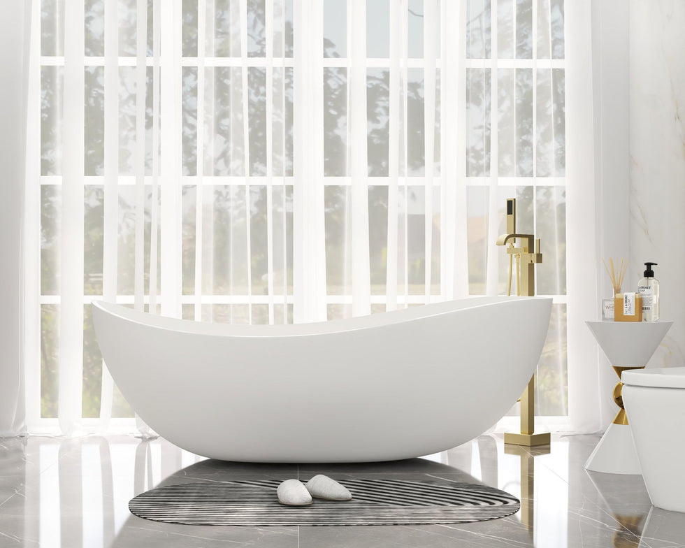 HMR - 70" Modern Oval Freestanding Stone Resin Soaking Bathtub
