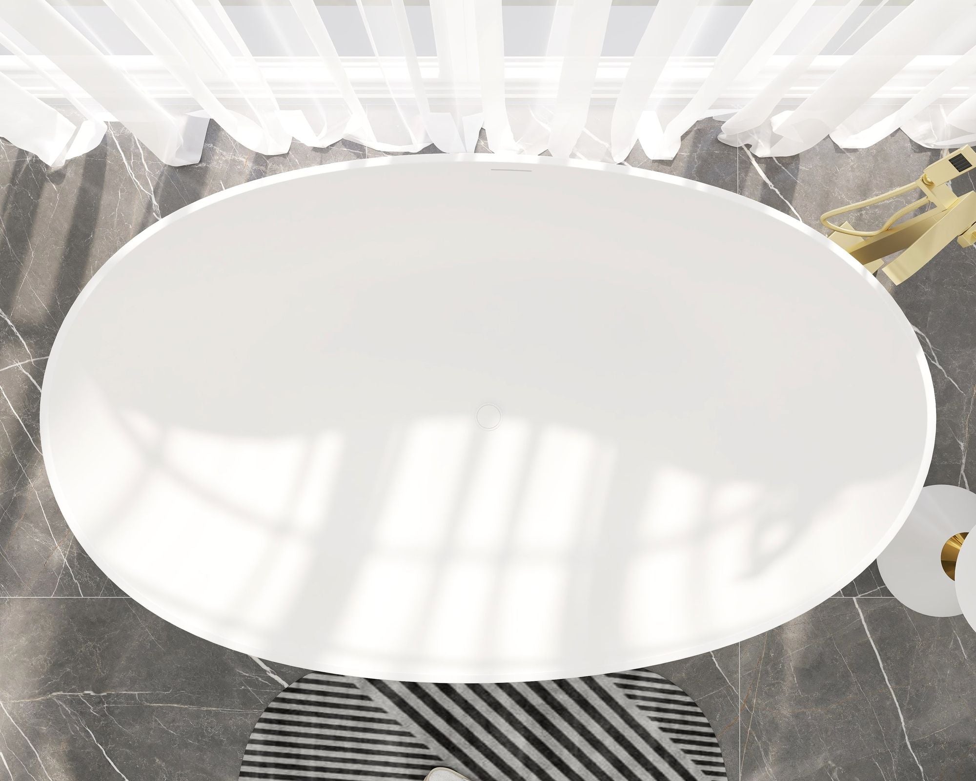 HMR - 70" Modern Oval Freestanding Stone Resin Soaking Bathtub