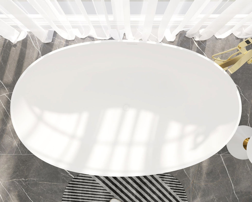 HMR - 70" Modern Oval Freestanding Stone Resin Soaking Bathtub