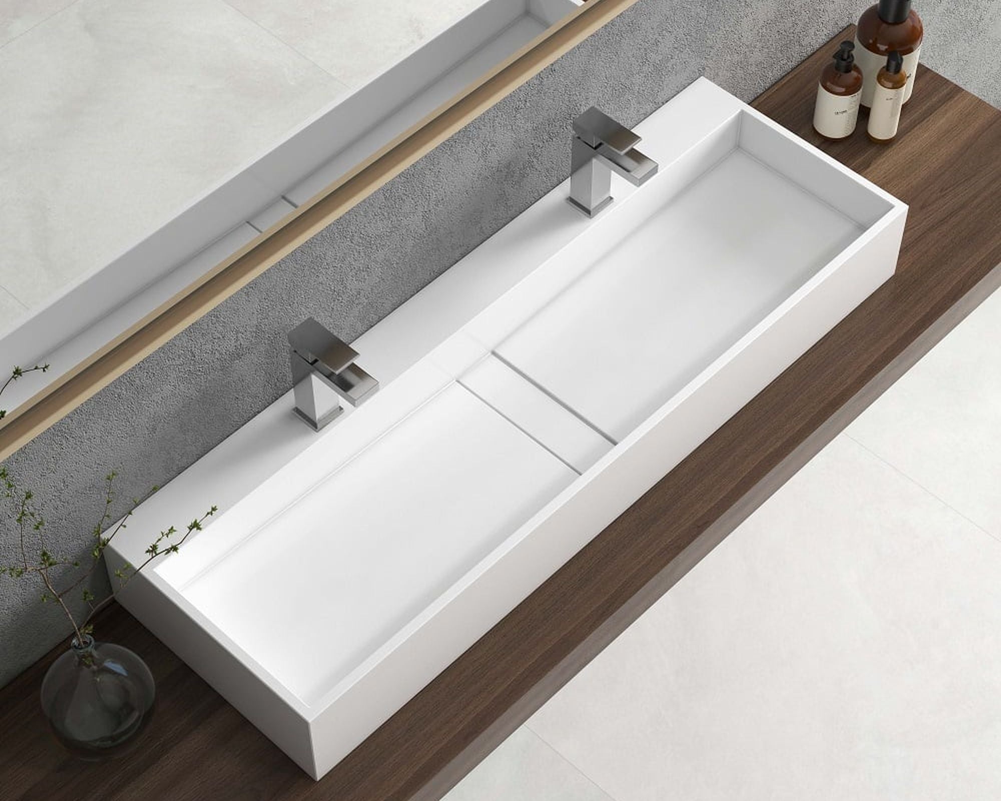 HMR - 47" Wall-Mount Floating Trough Bathroom Sink