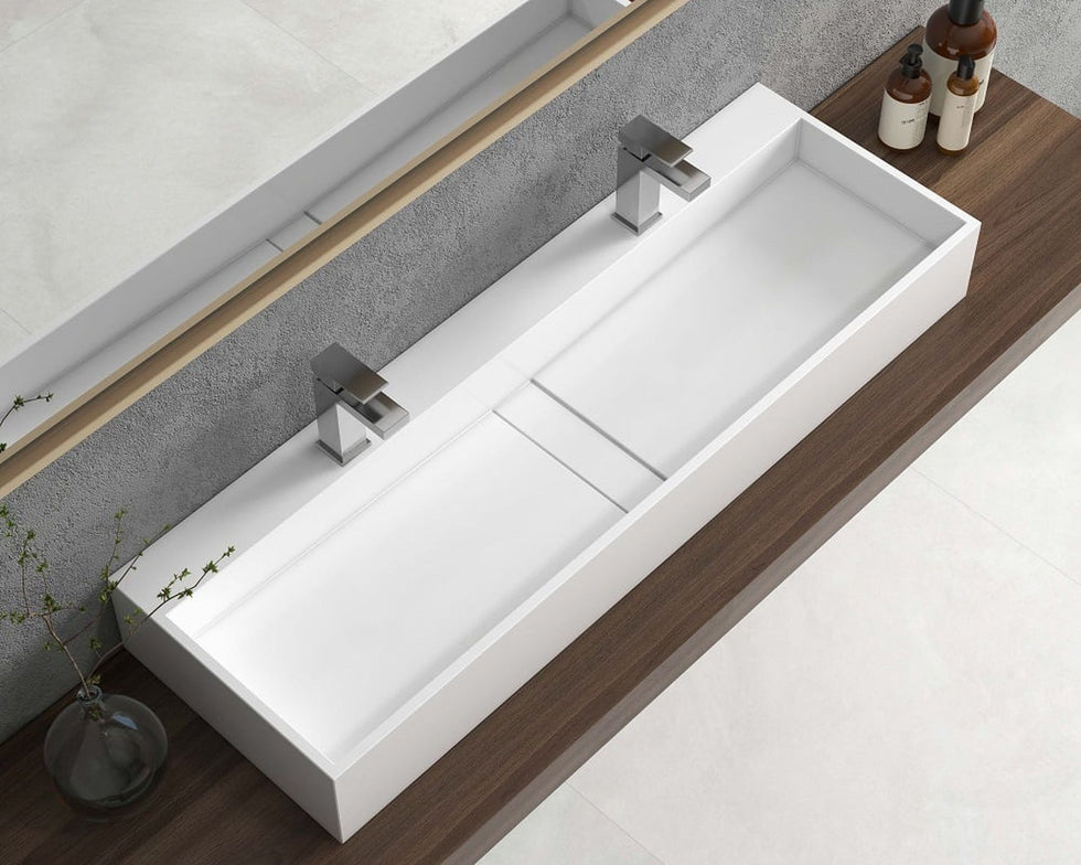 HMR - 47" Wall-Mount Floating Trough Bathroom Sink