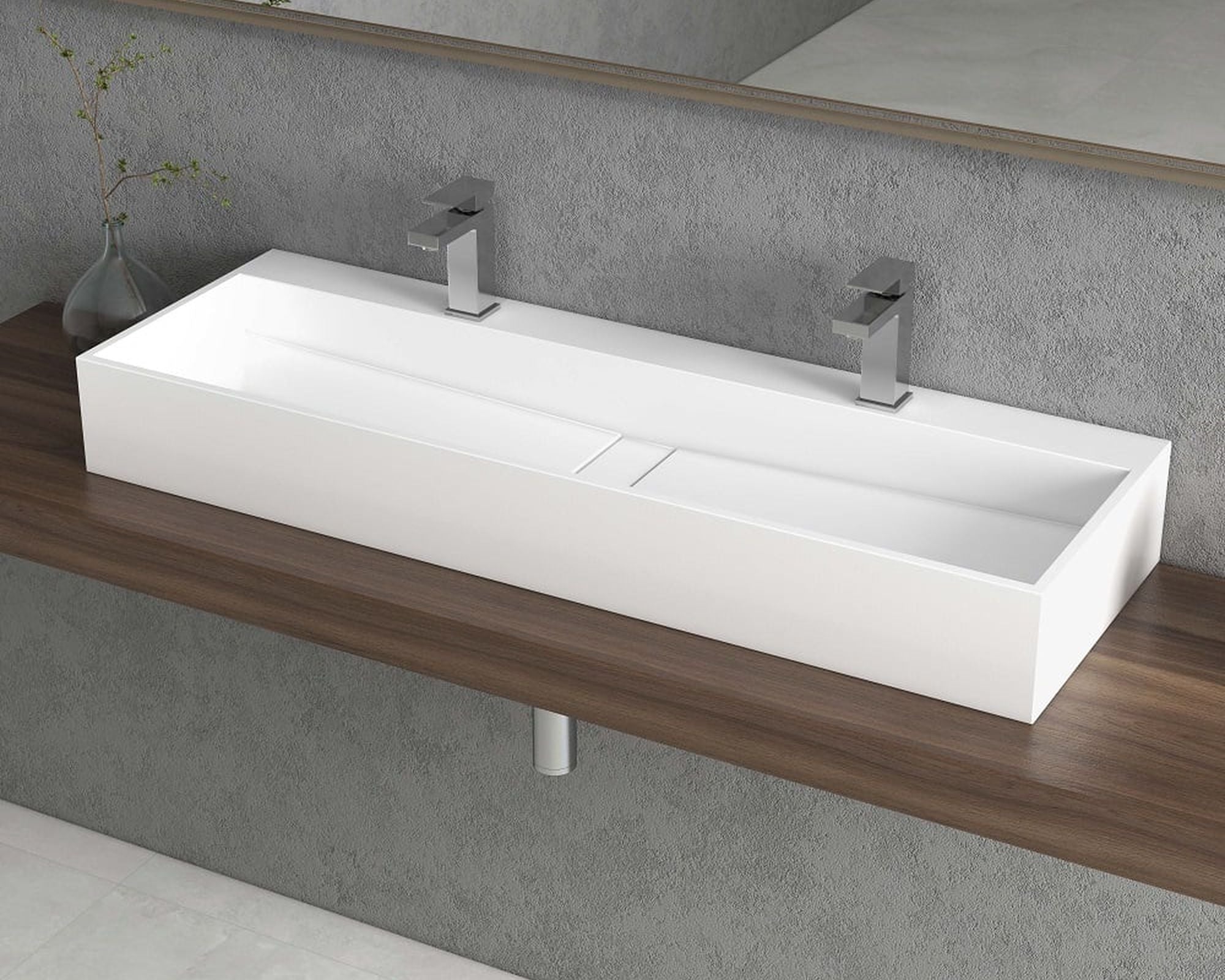 HMR - 47" Wall-Mount Floating Trough Bathroom Sink