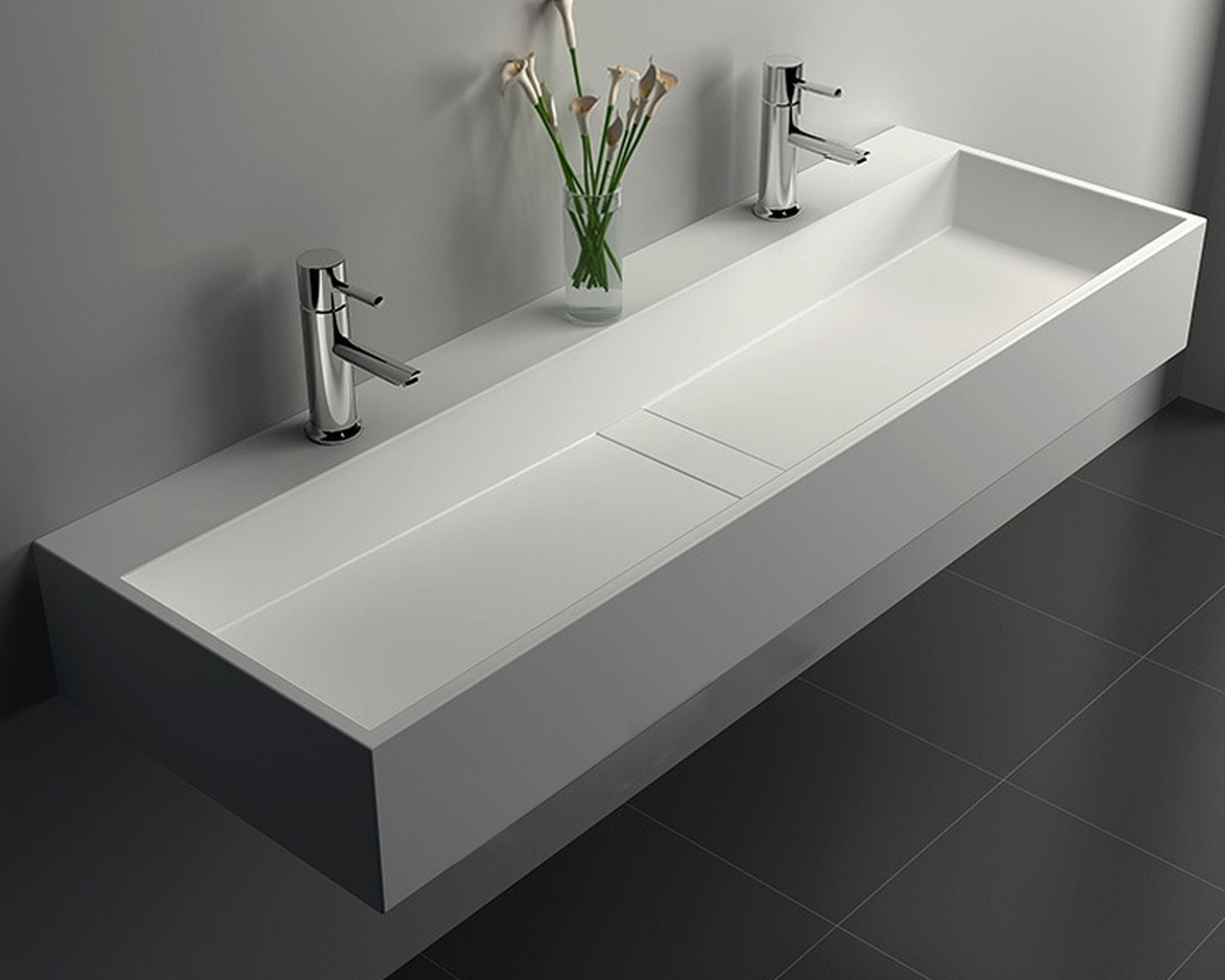 HMR - 47" Wall-Mount Floating Trough Bathroom Sink