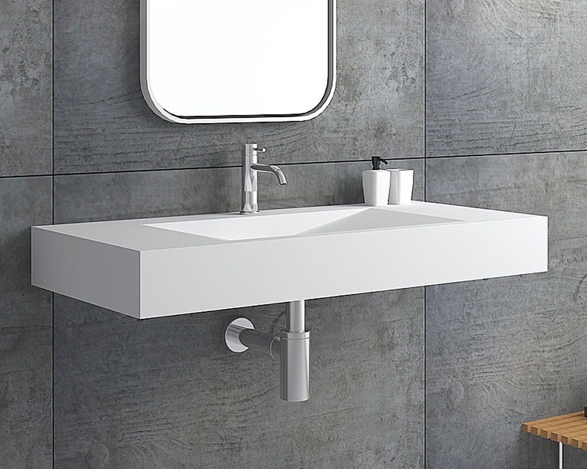 HMR - Wall-Mount Floating Bathroom V-Shaped Sink