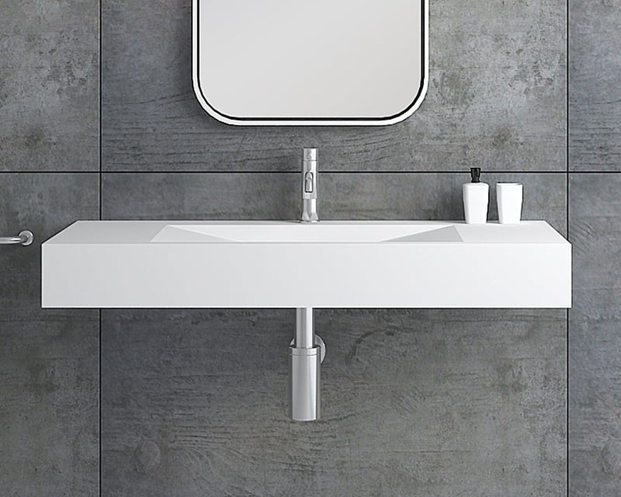 HMR - Wall-Mount Floating Bathroom V-Shaped Sink