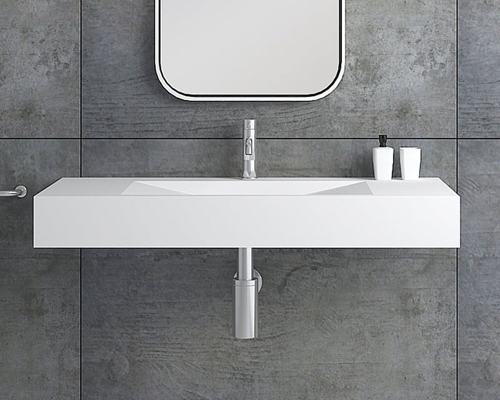 HMR - Wall-Mount Floating Bathroom V-Shaped Sink