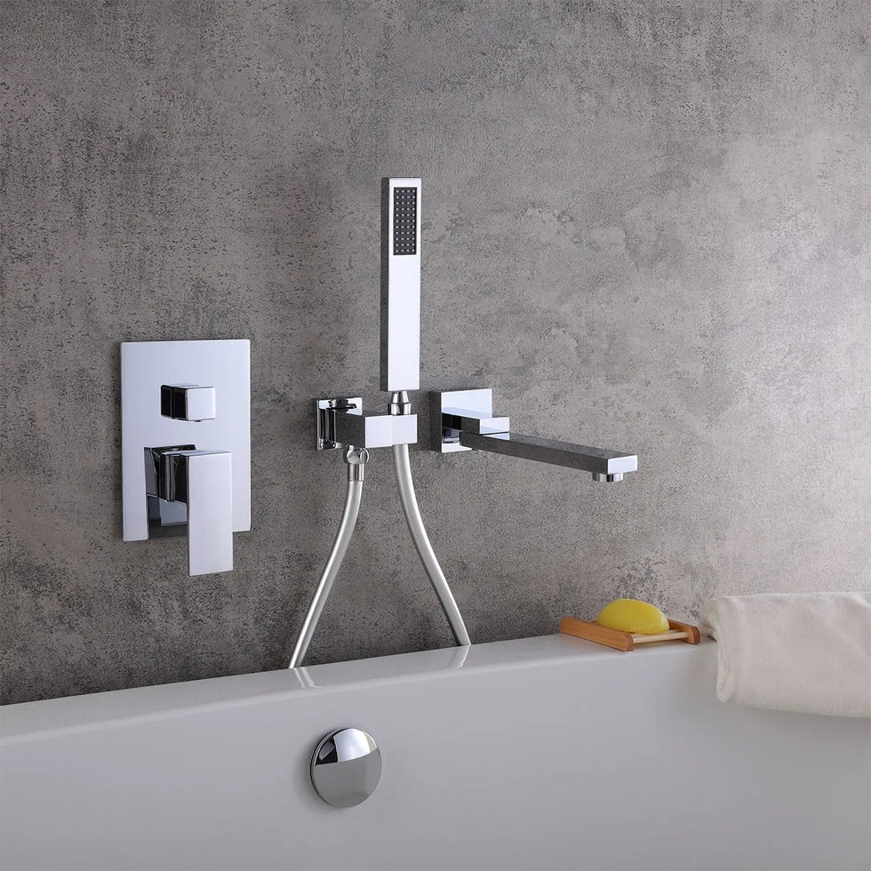 HMR - Ultramodern Wall Mounted Swirling Tub Filler Faucet with Hand Shower