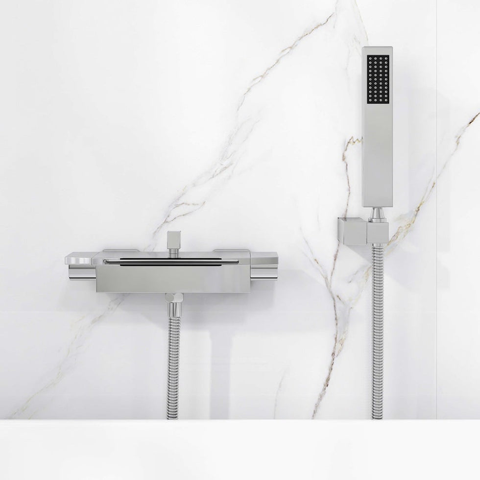 HMR - Wall Mount Waterfall 2-Handle Faucet with Hand Shower in Chrome
