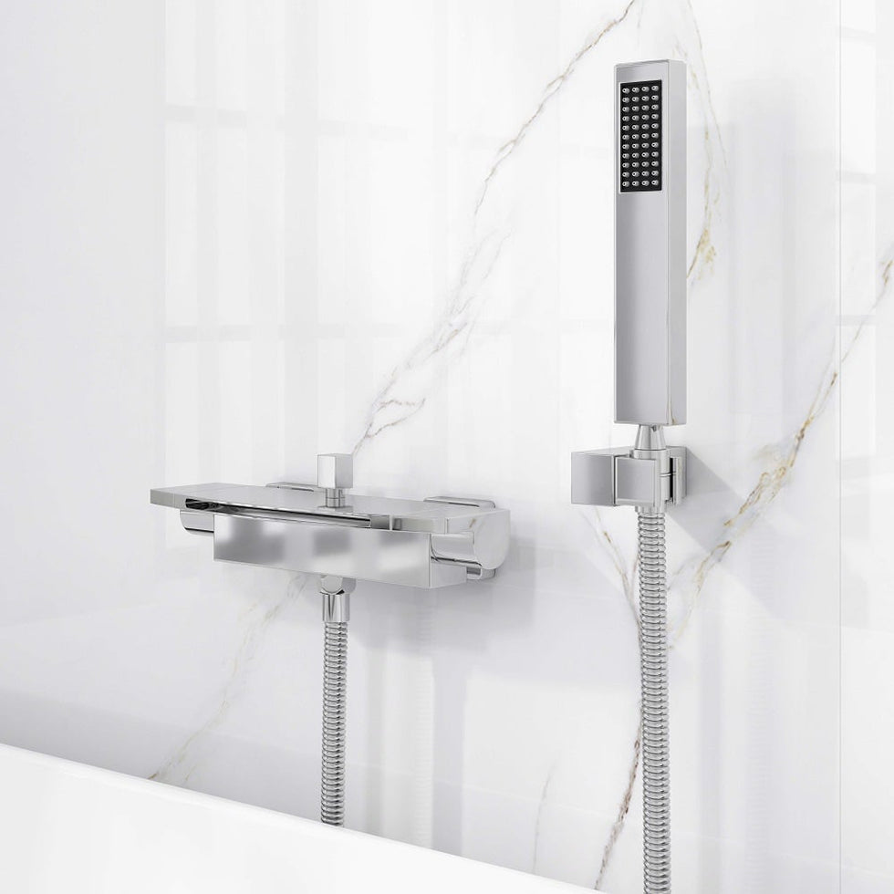 HMR - Wall Mount Waterfall 2-Handle Faucet with Hand Shower in Chrome