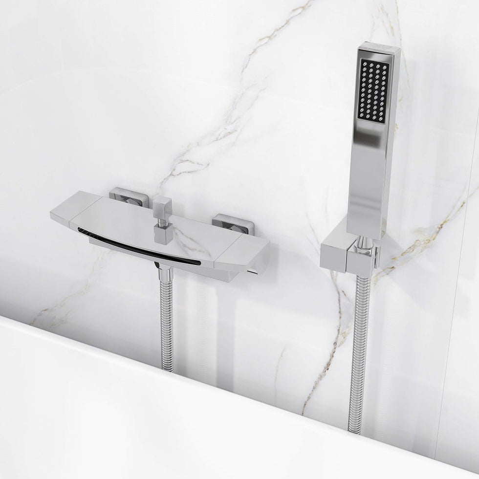 HMR - Wall Mount Waterfall 2-Handle Faucet with Hand Shower in Chrome