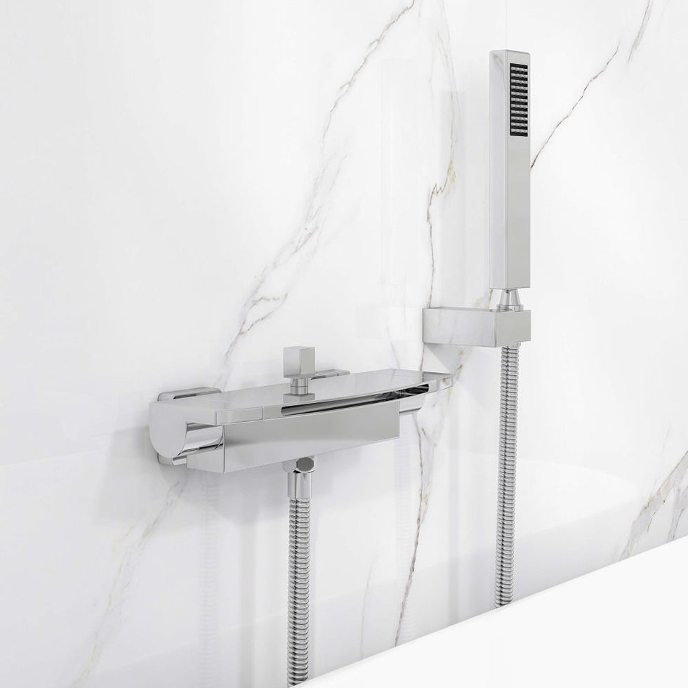 HMR - Wall Mount Waterfall 2-Handle Faucet with Hand Shower in Chrome