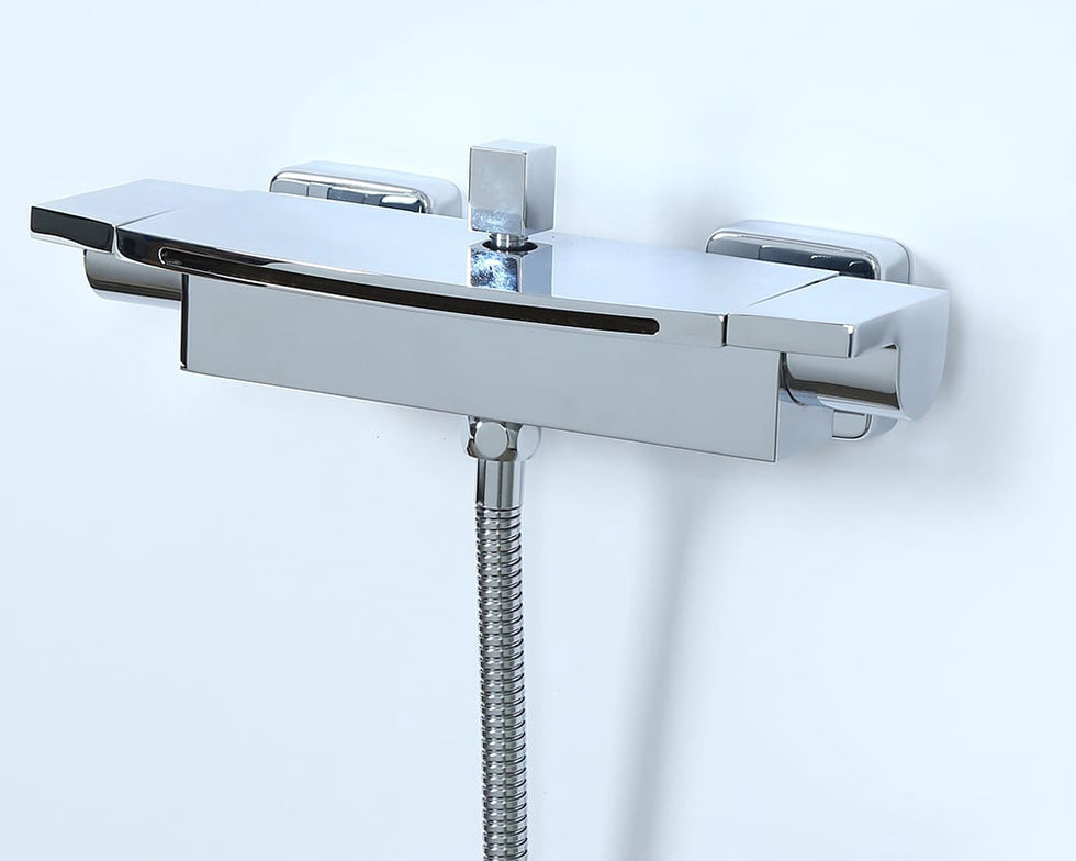 HMR - Wall Mount Waterfall 2-Handle Faucet with Hand Shower in Chrome