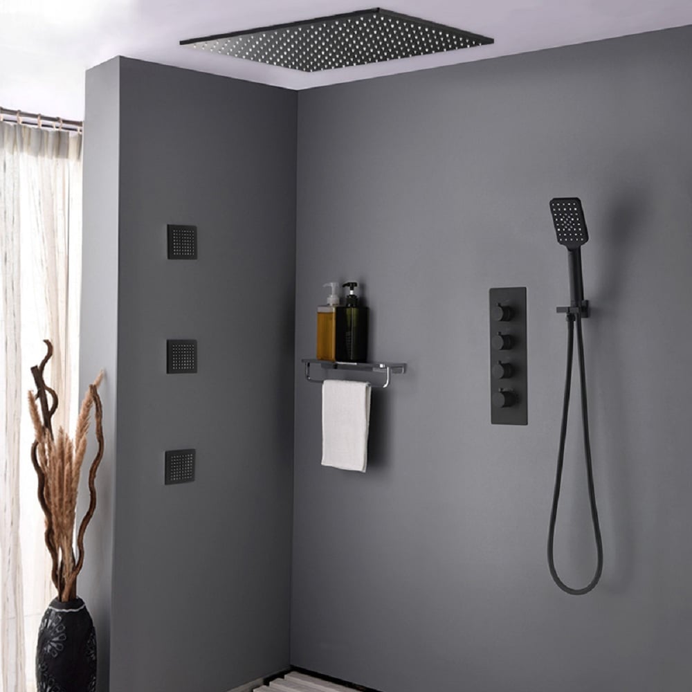 HMR - 20'' Thermostatic Shower System with Hand Shower and 3 Body Jets