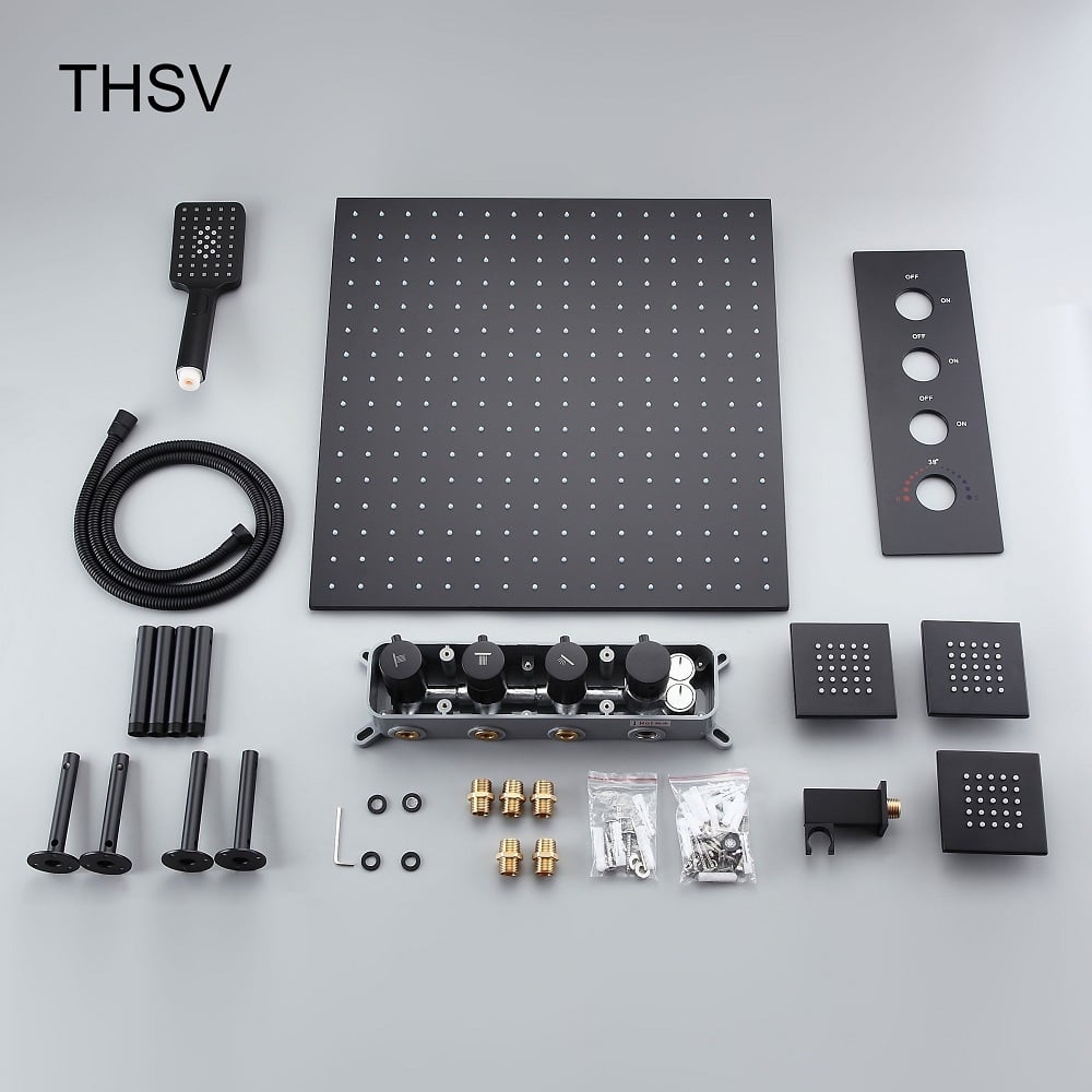 HMR - 20'' Thermostatic Shower System with Hand Shower and 3 Body Jets