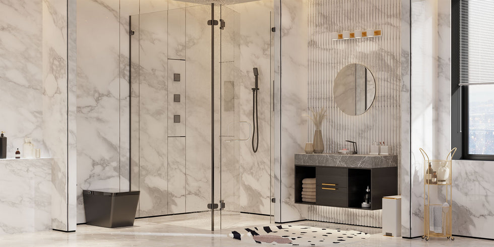 HMR - 20'' Thermostatic Shower System with Hand Shower and 3 Body Jets